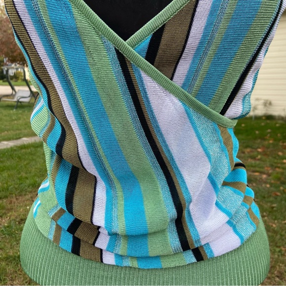 BEBE vintage halter cross front racerback striped stretchy top - Picture 4 of 6